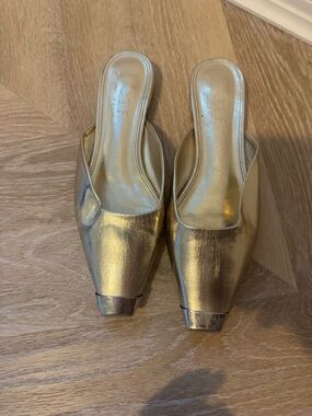 MOTF Metallic Gold Square-Toe Slip-On Mules
